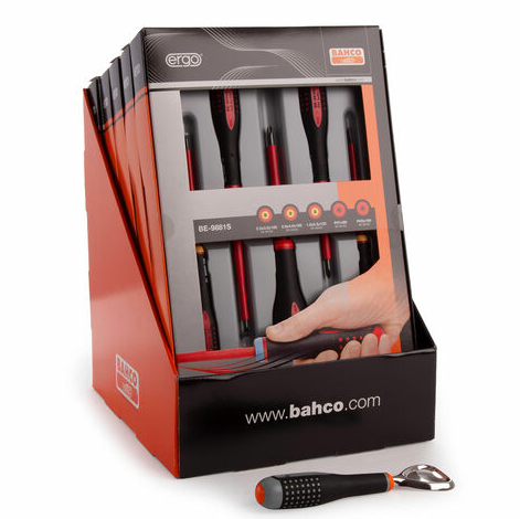 Bahco BE-9881S 5 Piece Screwdriver Set Merchandiser with Bottle Opener